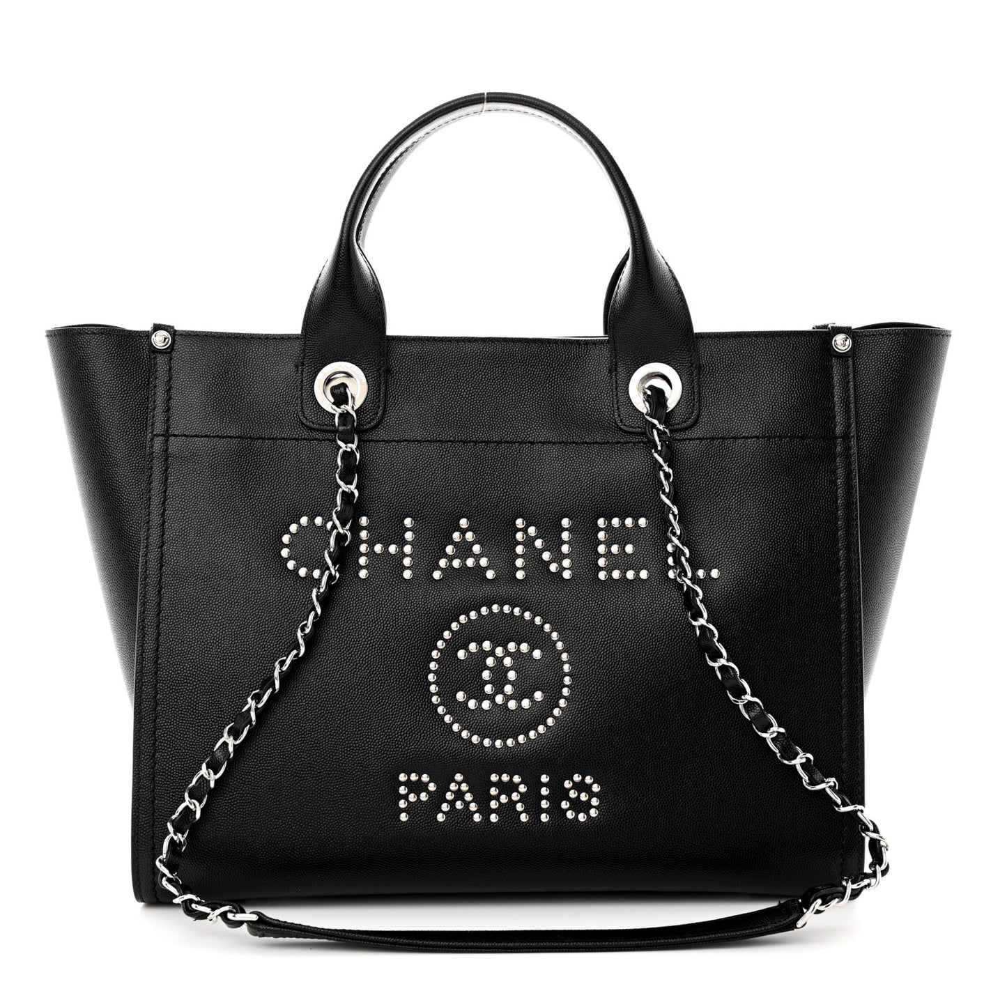 Caviar Small Studded Deauville Tote Black