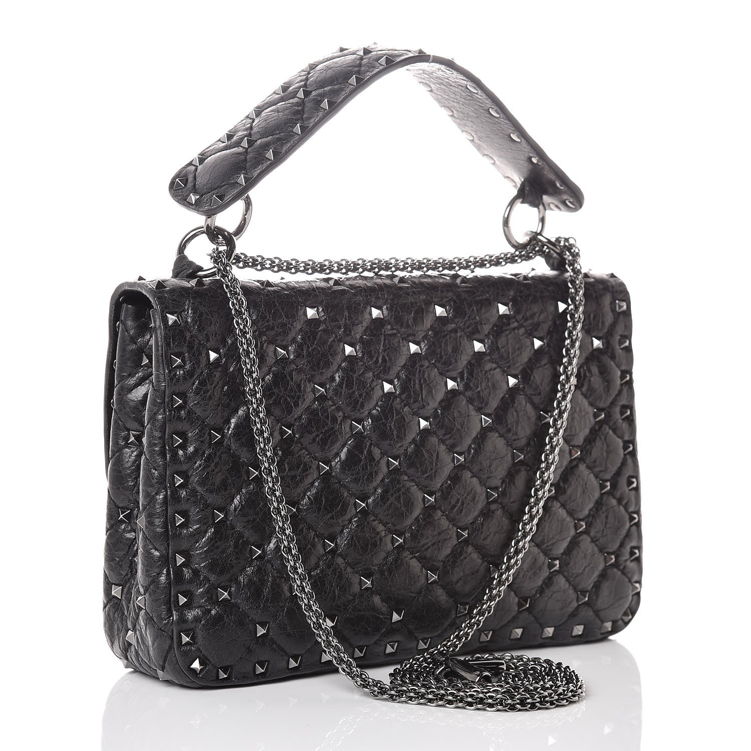 Valentino Garavani Craquele Nappa Medium Rockstud Spike Shoulder Bag Black 3 of 9