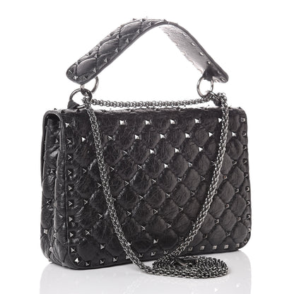 Valentino Garavani Craquele Nappa Medium Rockstud Spike Shoulder Bag Black 3 of 9