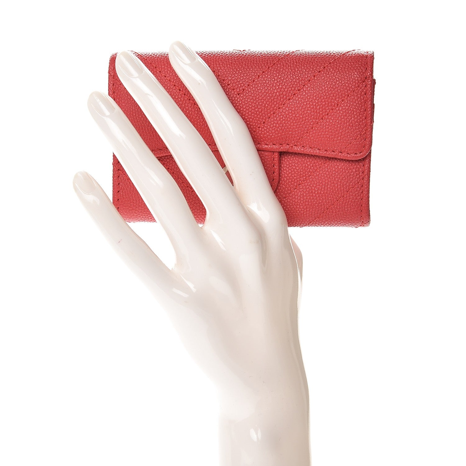 Chanel Caviar Chevron Quilted Card Holder Light Red 2 of 8