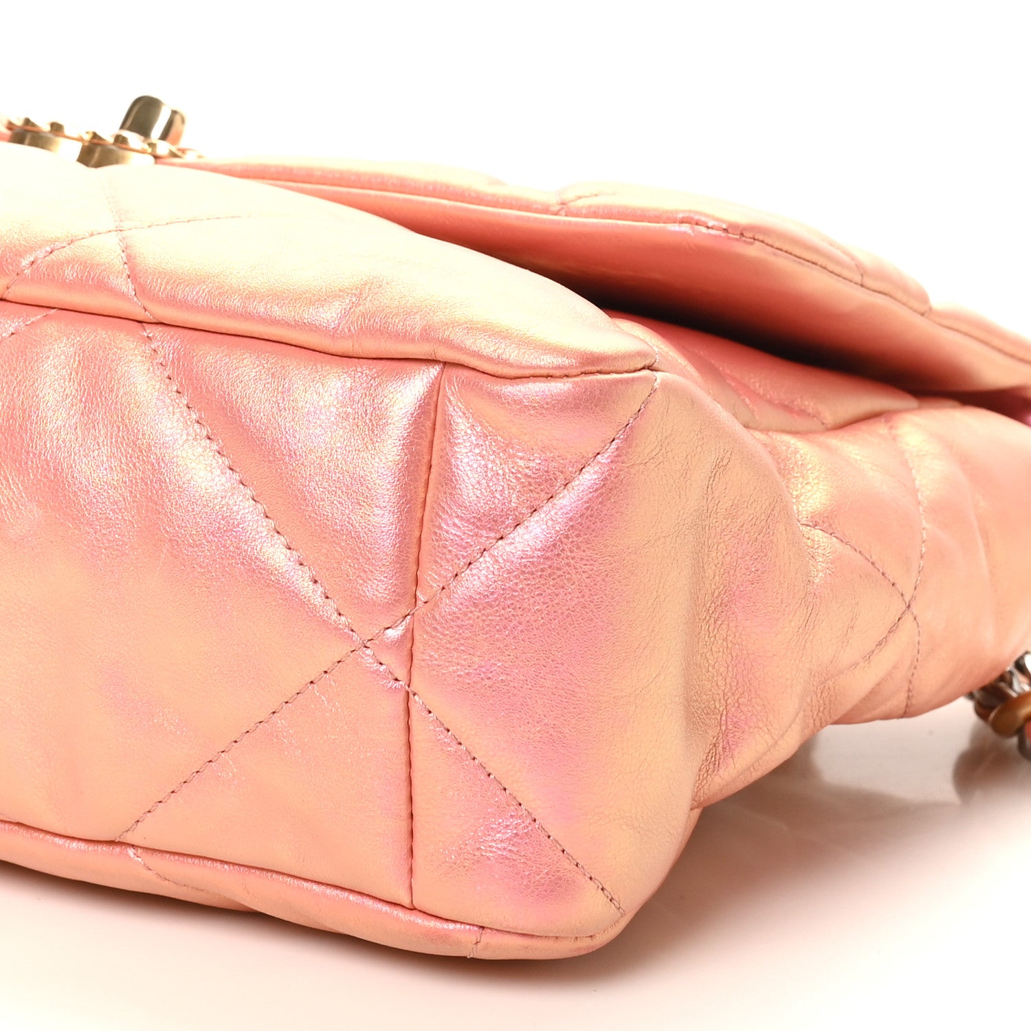 Chanel Metallic Lambskin Quilted Large Chanel 19 Flap Pink 10 of 10