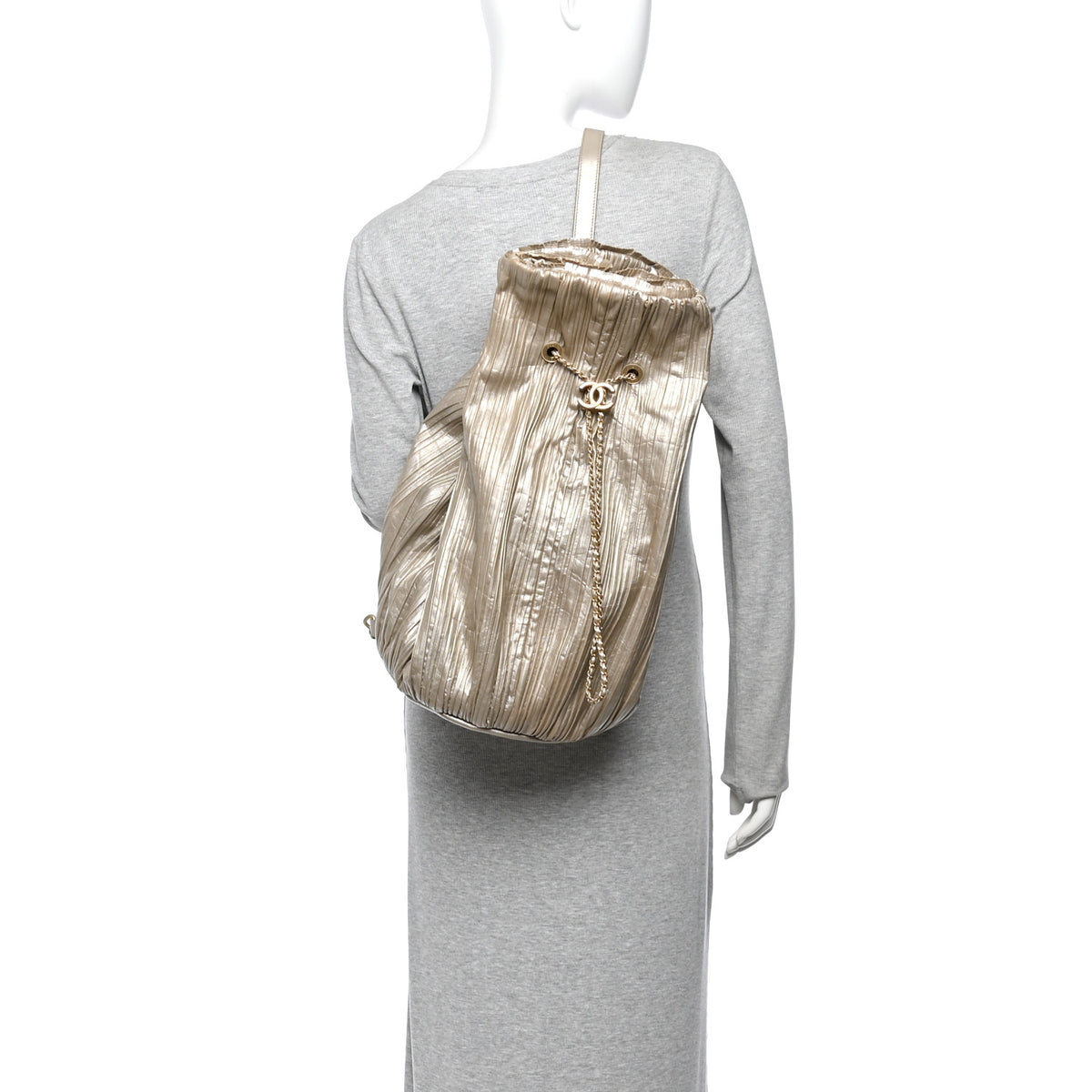 Chanel Iridescent Crumpled Calfskin Small Coco Pleats Backpack Gold 2 of 10