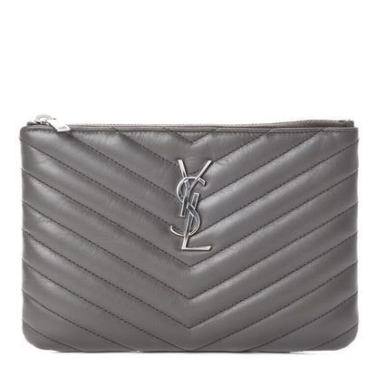 Saint Laurent Calfskin Matelasse Chevron Monogram Pouch Earth 1 of 8