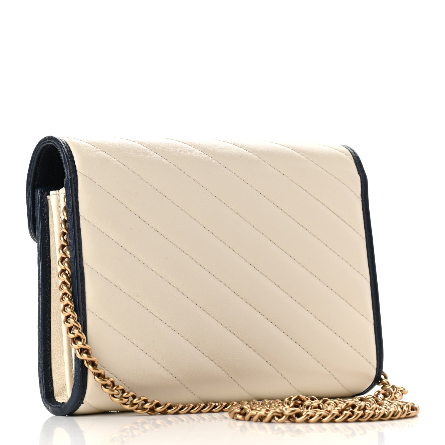 Gucci Vintage Effect Calfskin Matelasse Diagonal Torchon GG Marmont Chain Wallet Mystic White Blue Agata 3 of 10