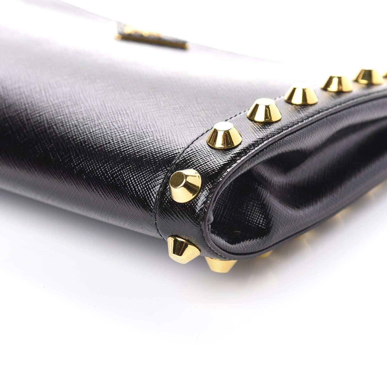 Prada Saffiano Vernice Studded Clutch Black 9 of 9