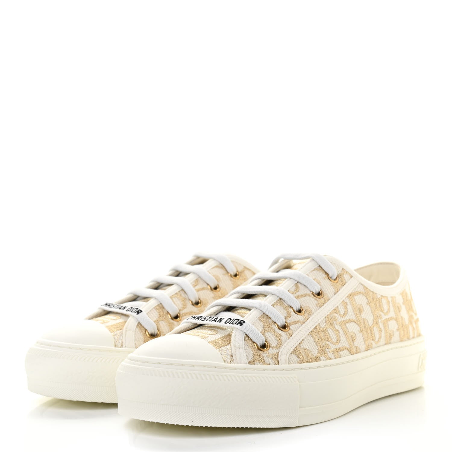 Christian Dior Canvas Oblique Walk'N'Dior Low Top Sneakers 37.5 Gold 3 of 9