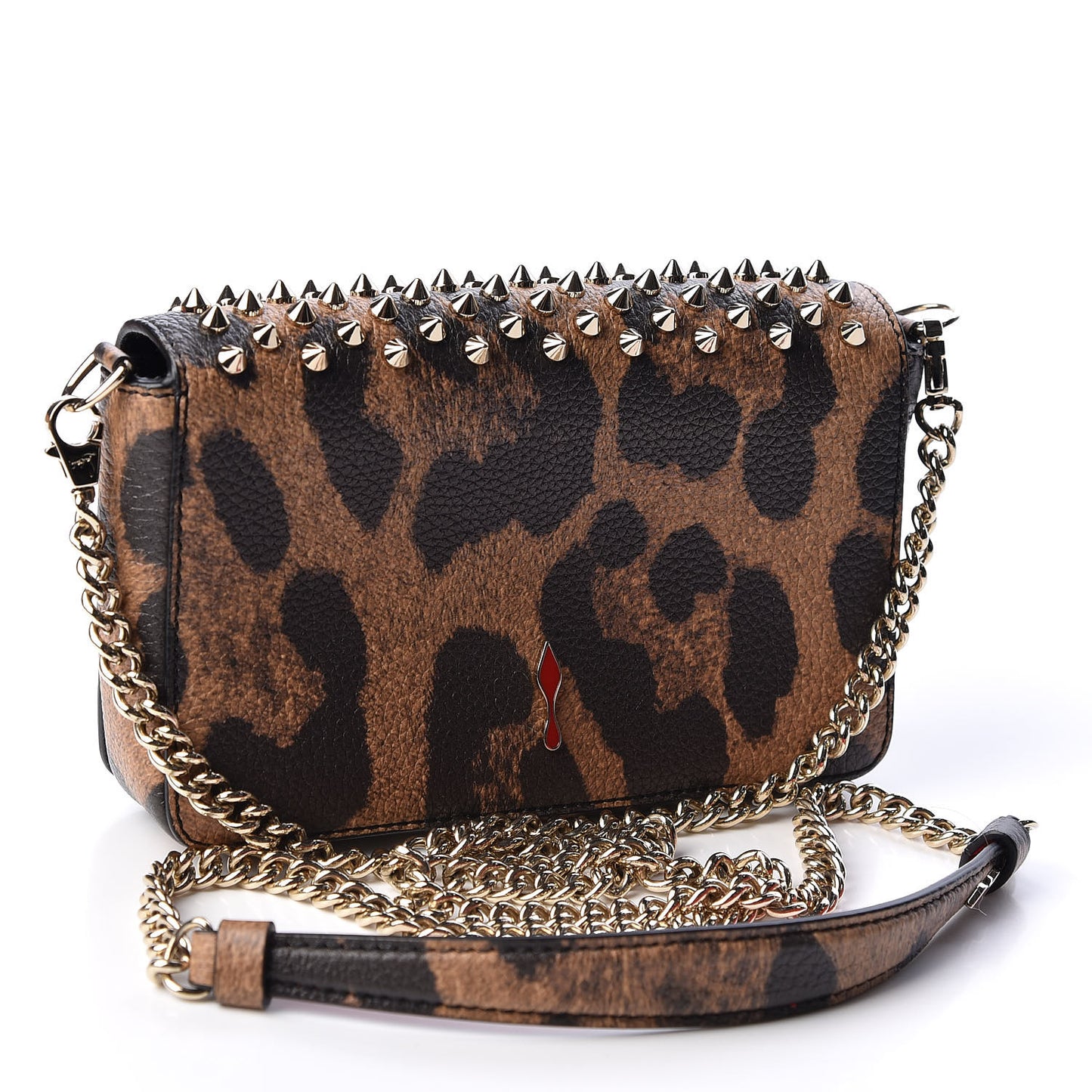 Calfskin Empire Leopard Spiked Zoompouch Crossbody Brown Gold