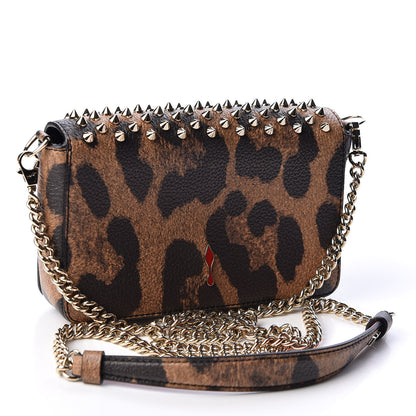 Christian Louboutin Calfskin Empire Leopard Spiked Zoompouch Crossbody Brown Gold 2 of 8