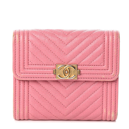 Chanel Iridescent Caviar Chevron Quilted Boy Compact Wallet Dark Pink 1 of 14