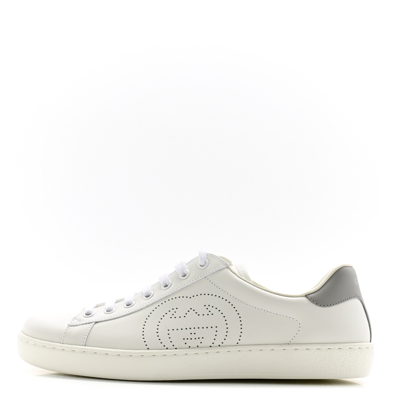 Gucci Calfskin Interlocking G Perforated Mens Ace Sneakers 8 White Grey Sky 1 of 10