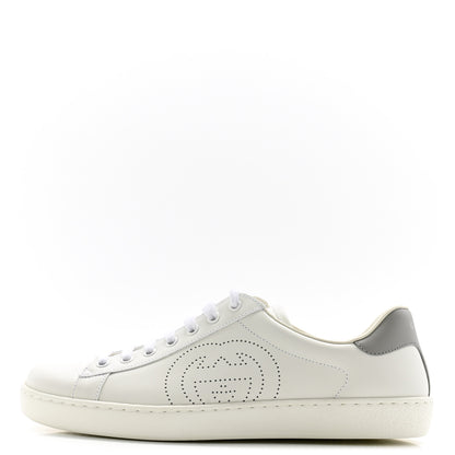 Gucci Calfskin Interlocking G Perforated Mens Ace Sneakers 8 White Grey Sky 1 of 10