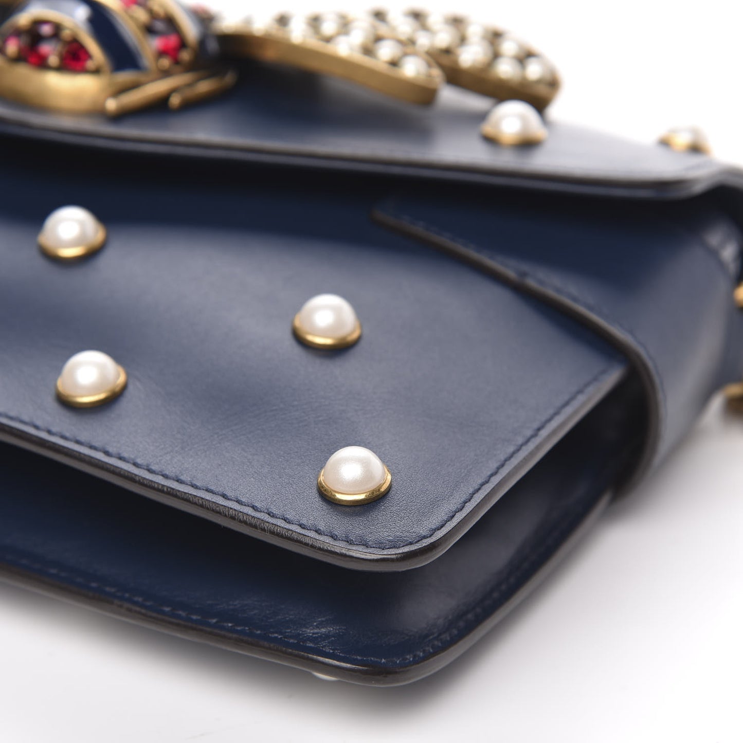 Nappa Pearl Studded Mini Queen Margaret Broadway Shoulder Bag Blue Agata