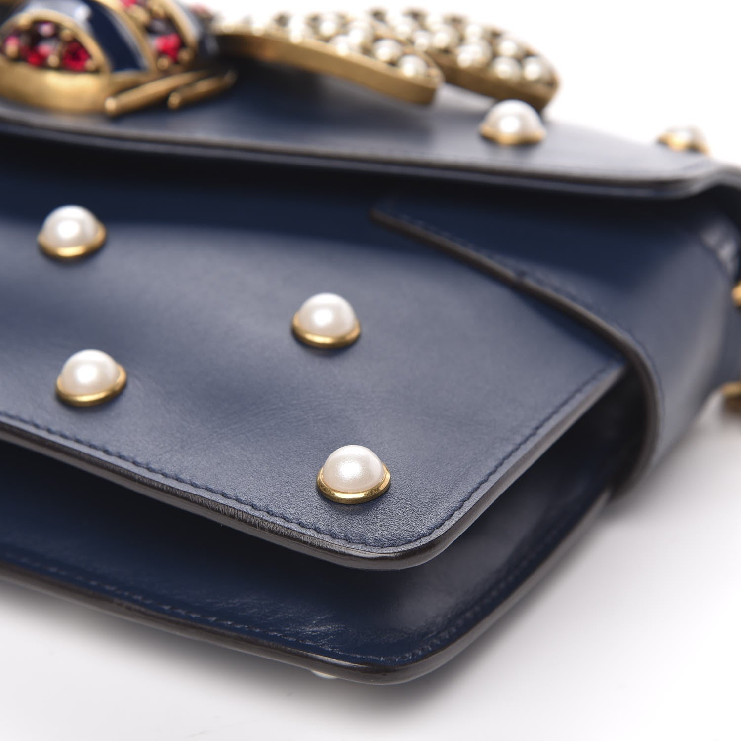 Gucci Nappa Pearl Studded Mini Queen Margaret Broadway Shoulder Bag Blue Agata 10 of 12