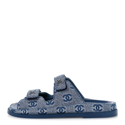 Chanel Denim CC Velcro Dad Chain CC Slide Sandals 39 Blue 1 of 11