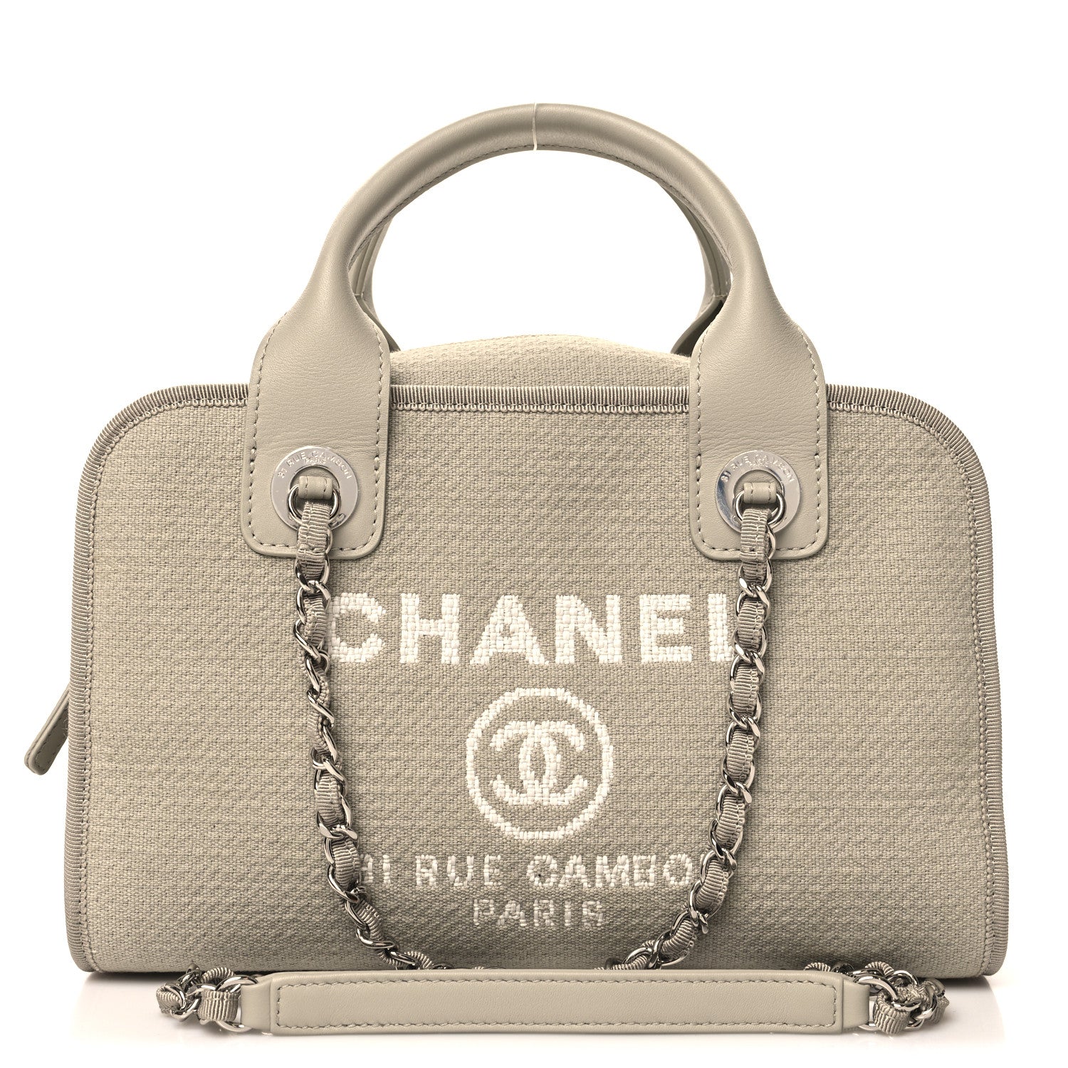 Chanel Canvas Deauville Small Bowling Bag Grey 1 of 10