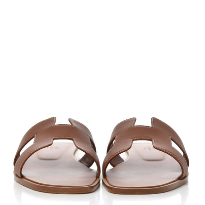 Hermes Box Calfskin Oran Sandals 39 Gold 2 of 14