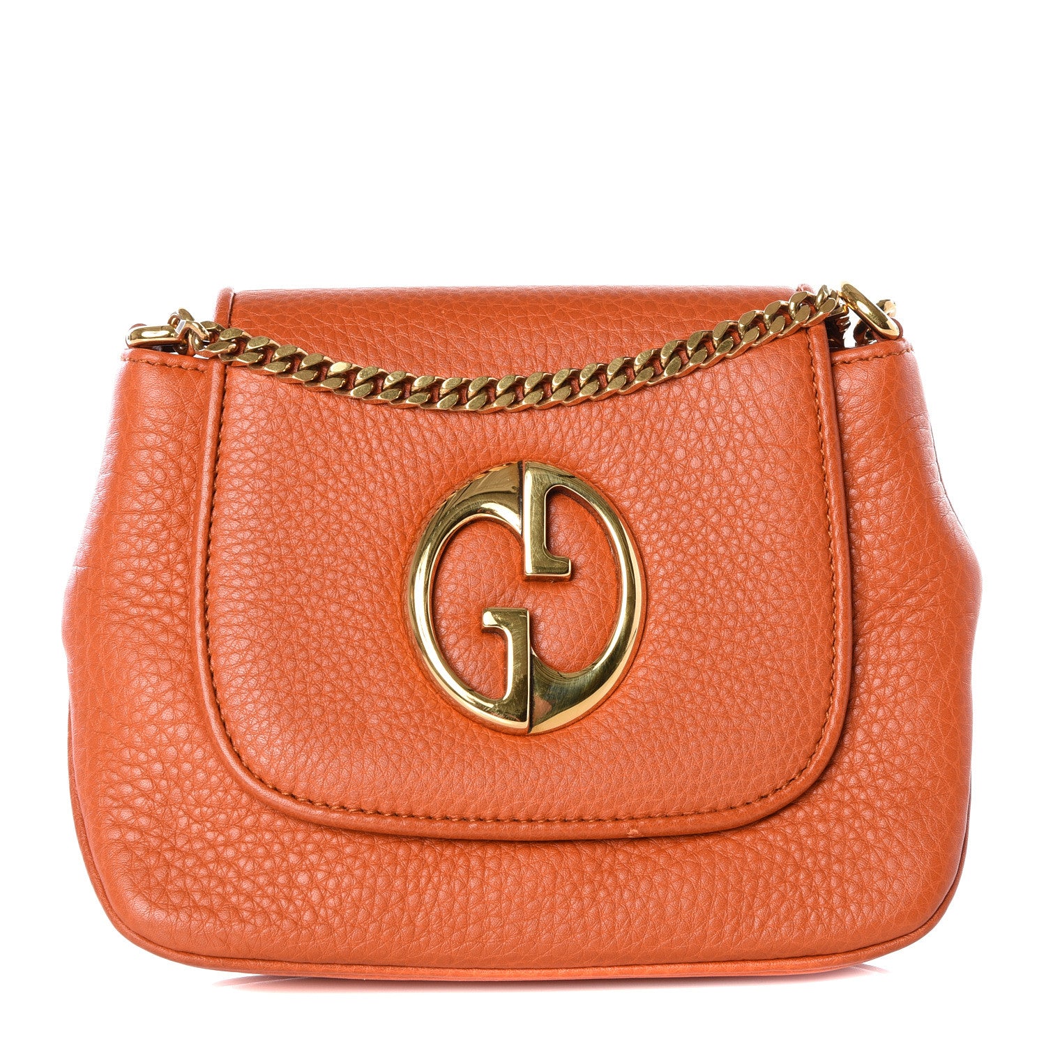 Gucci Pebbled Calfskin Small 1973 Chain Shoulder Bag Orange 1 of 9