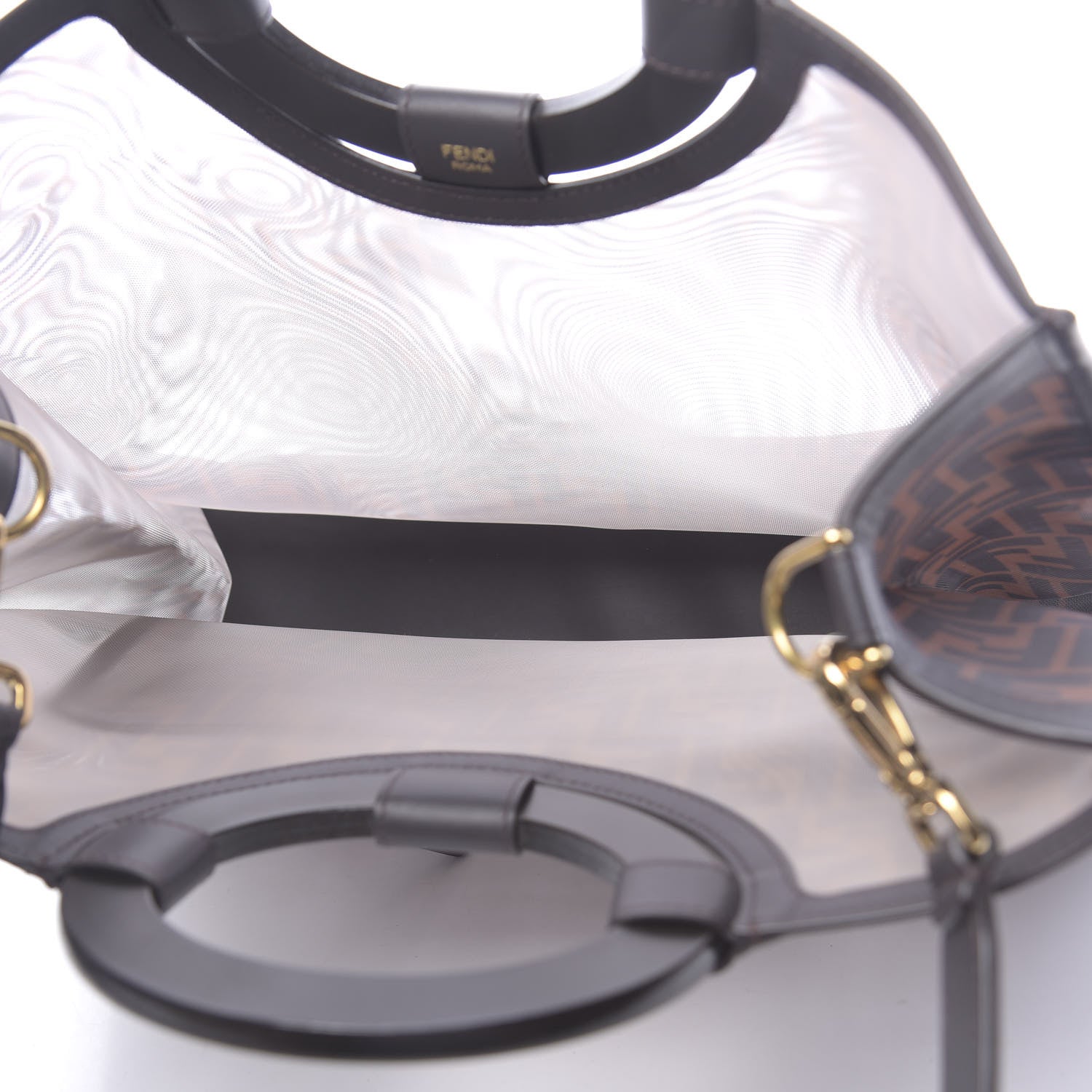 Fendi Mesh Vitello Century Cuoio FF 1974 Medium Runaway Shopper Tote Marrone Black Ebano 5 of 11