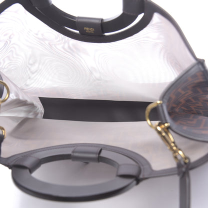 Fendi Mesh Vitello Century Cuoio FF 1974 Medium Runaway Shopper Tote Marrone Black Ebano 5 of 11