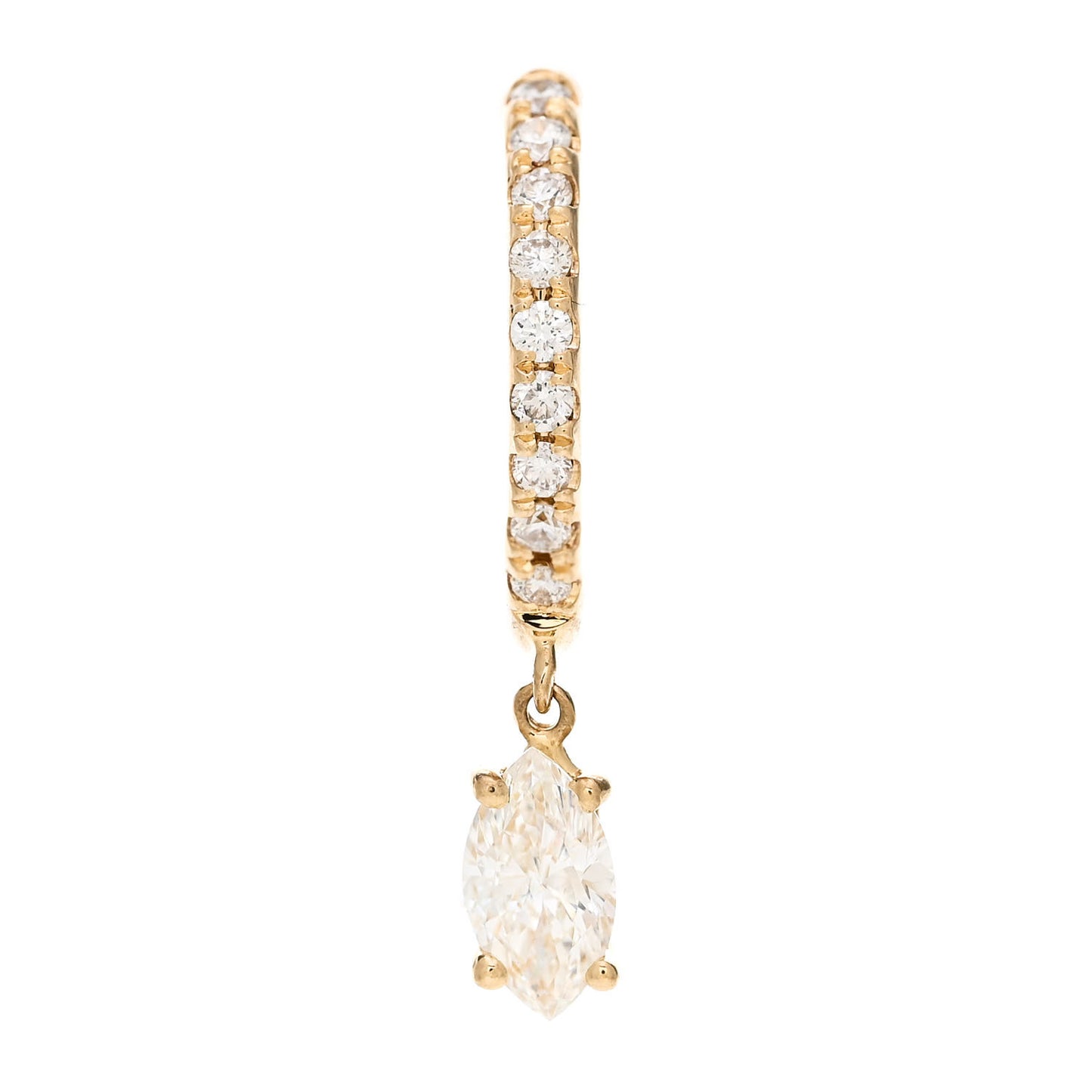 18K Yellow Gold Diamond Single Marquise Huggie Drop Earring