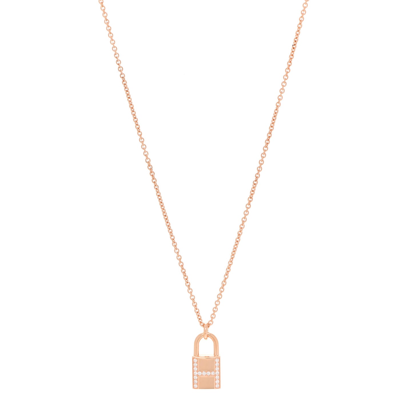 18K Rose Gold Diamond Amulettes Cadenas Pendant Necklace