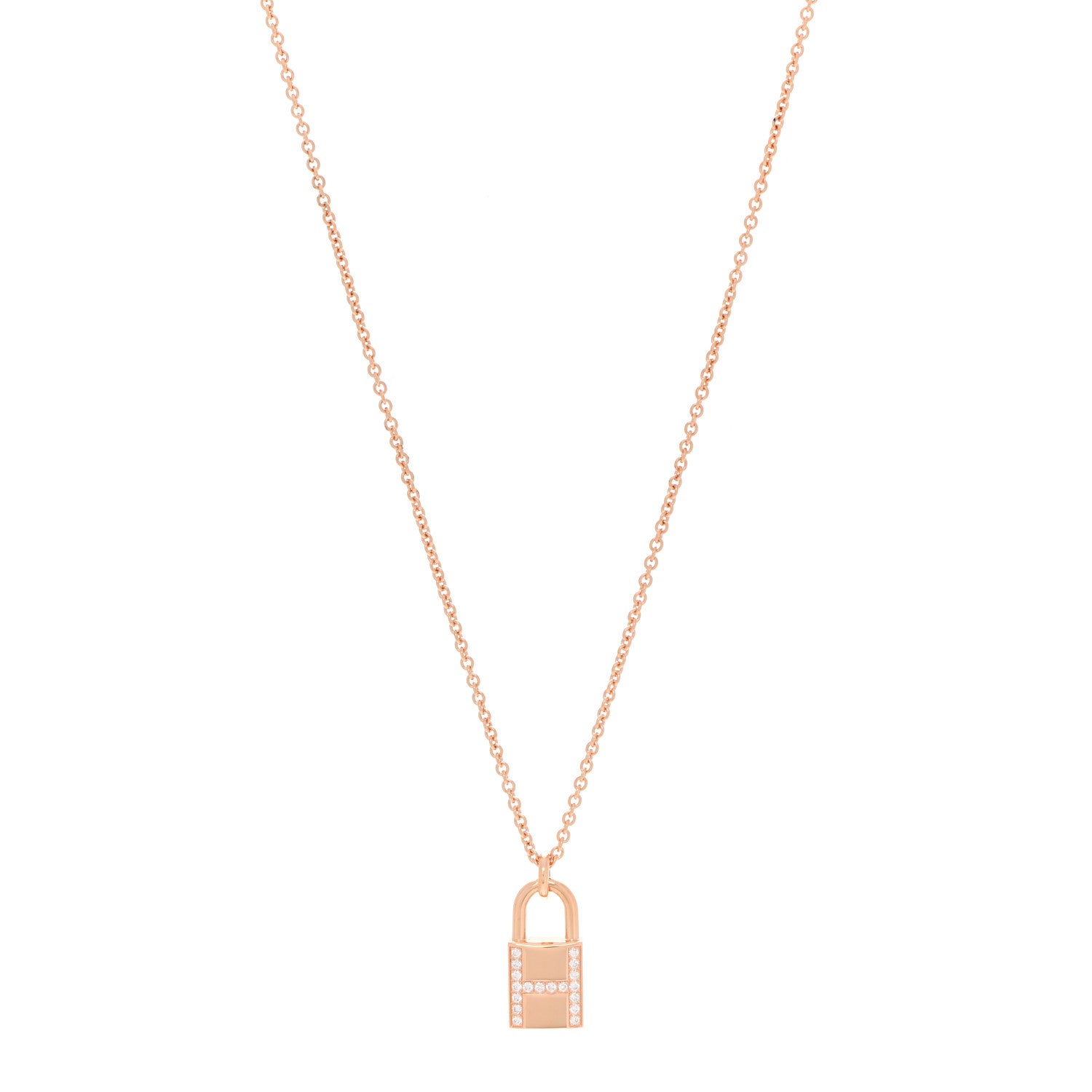 Hermes 18K Rose Gold Diamond Amulettes Cadenas Pendant Necklace 1 of 5