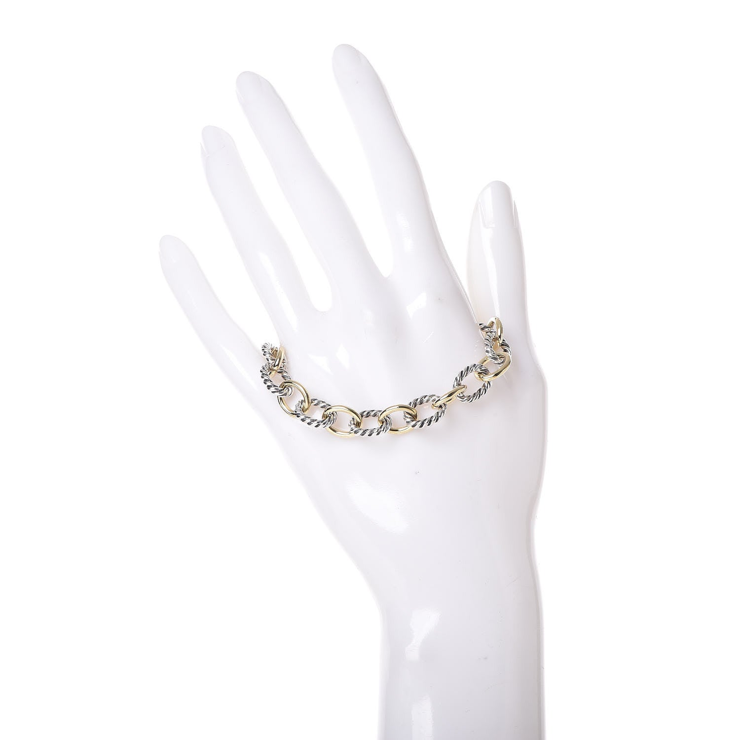 David Yurman Sterling Silver 18K Yellow Gold 10mm Medium Oval Link Bracelet 2 of 6