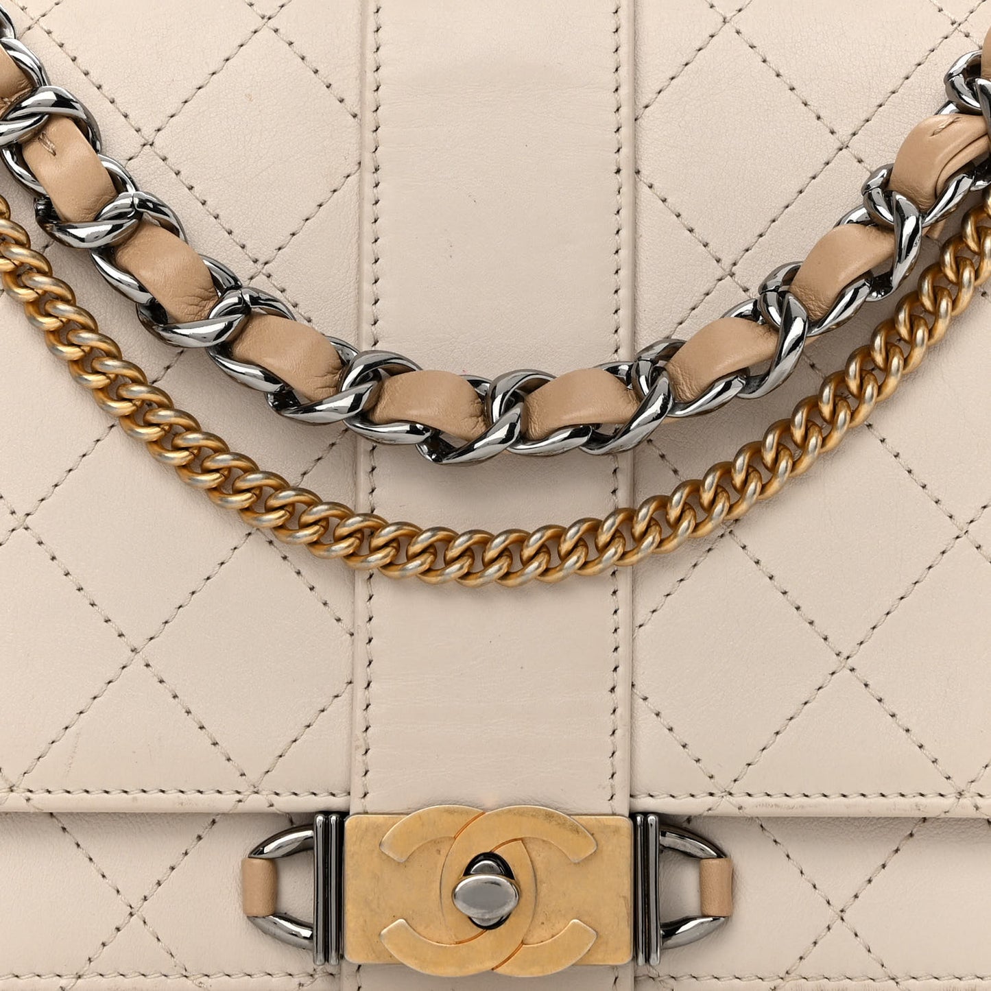 Calfskin Stitched Flap White
