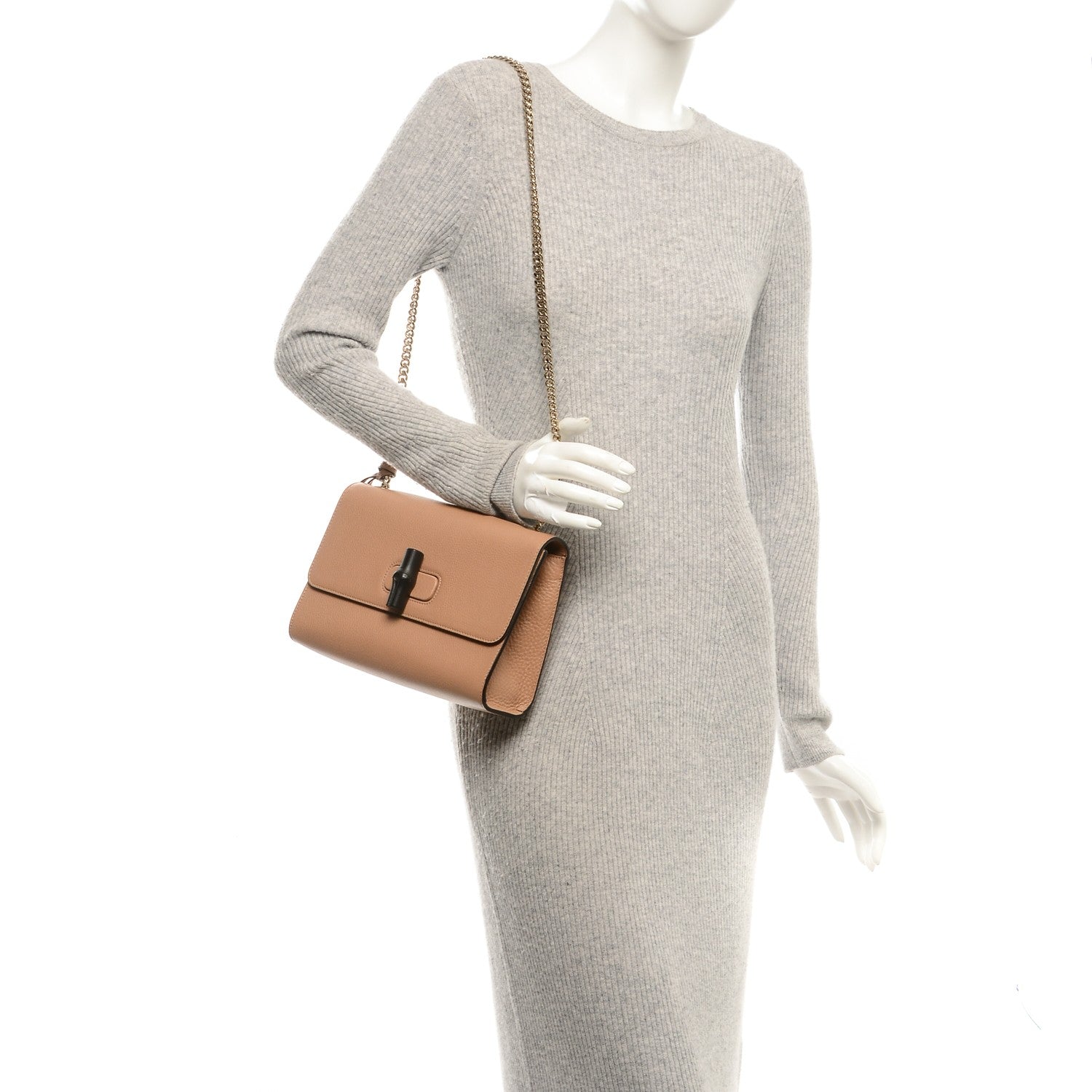 Gucci Pebbled Calfskin Medium Miss Bamboo Shoulder Bag Camelia 2 of 6