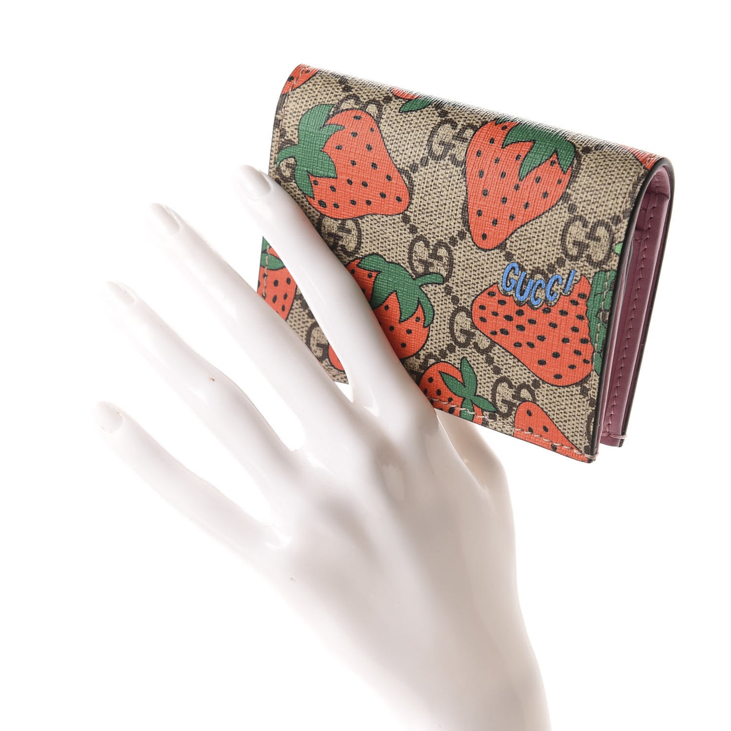 GG Supreme Monogram Strawberry Card Case