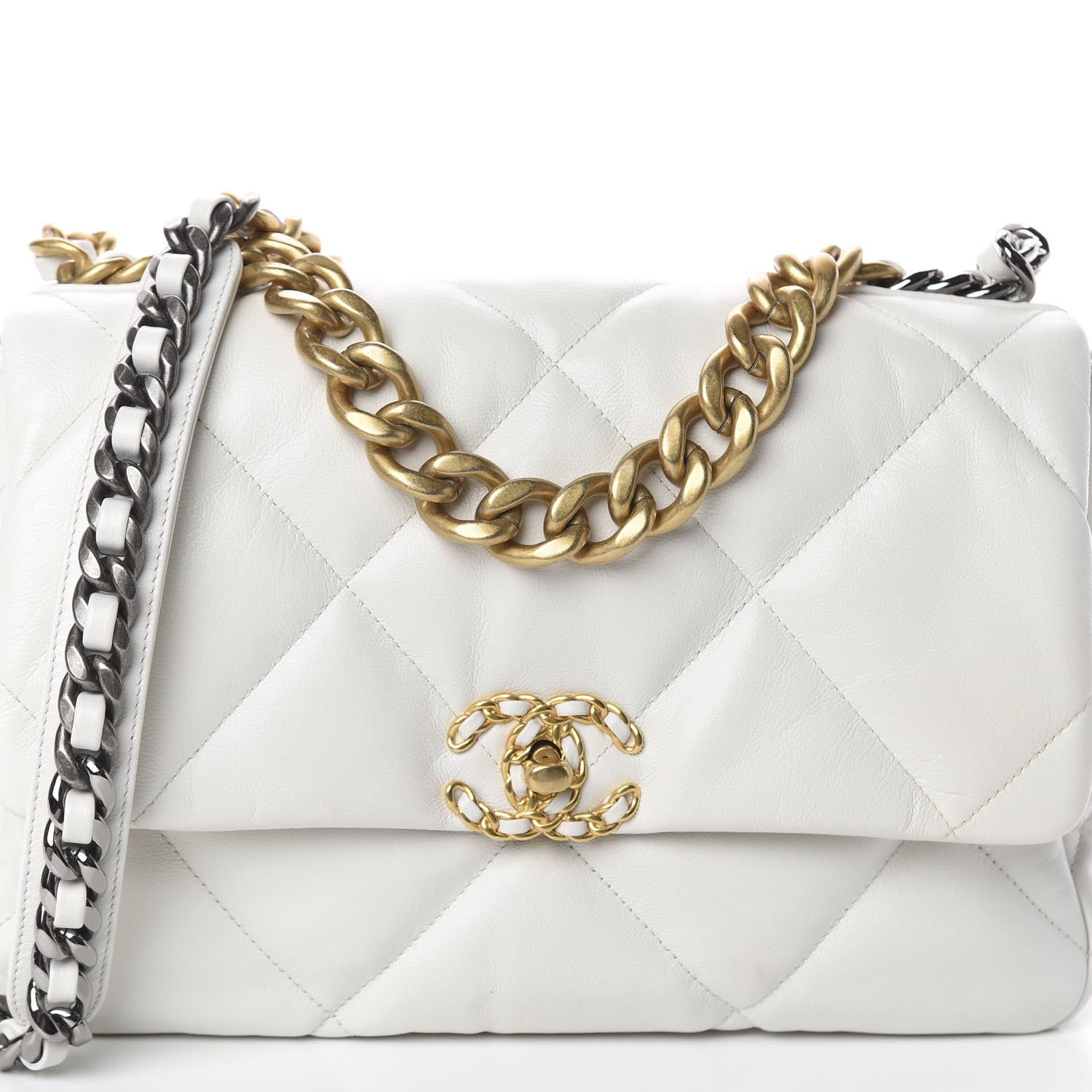 Chanel Lambskin Quilted Large 19 Flap Light White 7 of 9