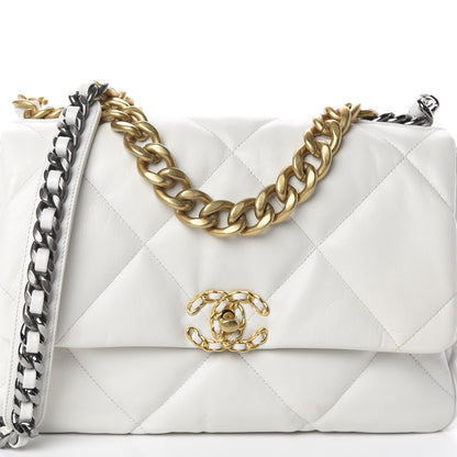 Chanel Lambskin Quilted Large 19 Flap Light White 7 of 9