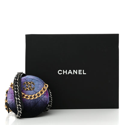 Chanel Wool Tweed Chanel 19 Round Clutch With Chain Purple Black Blue 11 of 11
