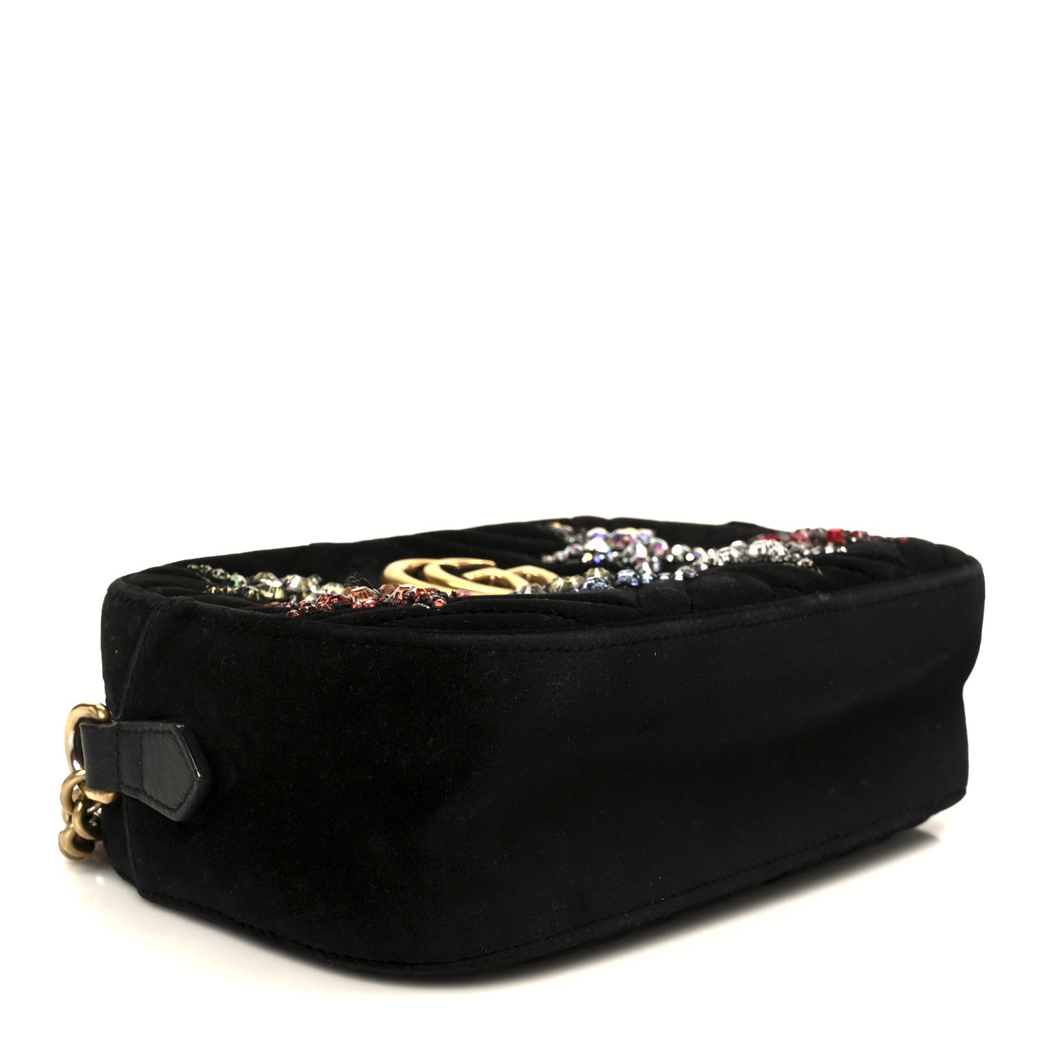 Gucci Velvet Matelasse Crystal Star Embroidered Small GG Marmont Chain Shoulder Bag Black 4 of 11