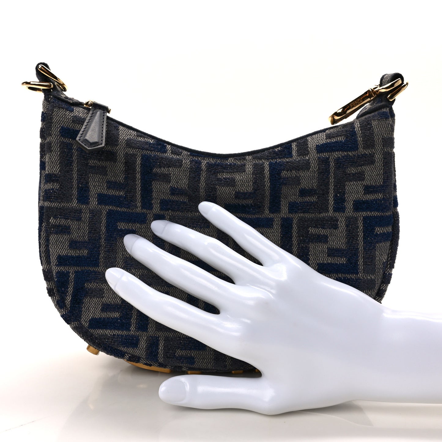 Chenille Vitello Grace FF 1974 Mini Fendigraphy Hobo Bag Blue