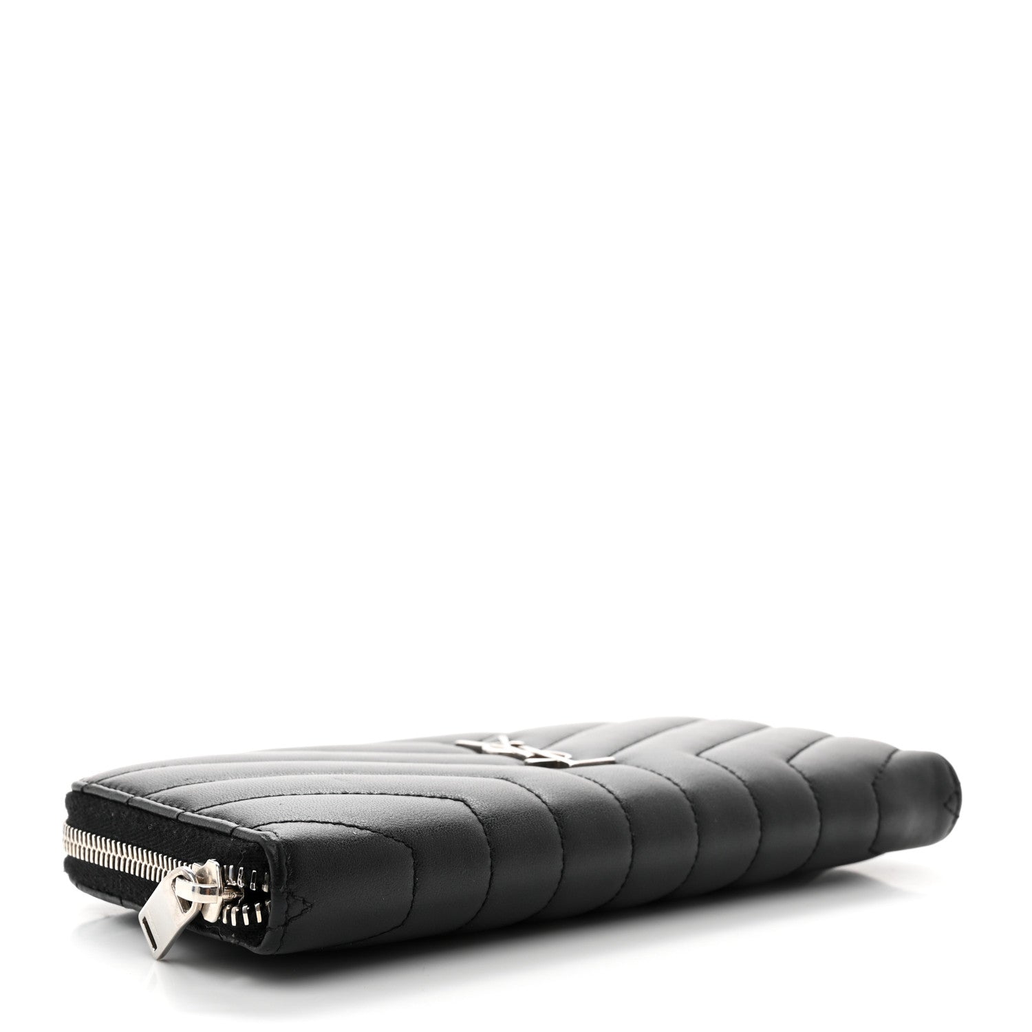 Saint Laurent Calfskin Matelasse Chevron Monogram Zip Around Wallet Black 4 of 7
