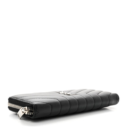 Saint Laurent Calfskin Matelasse Chevron Monogram Zip Around Wallet Black 4 of 7
