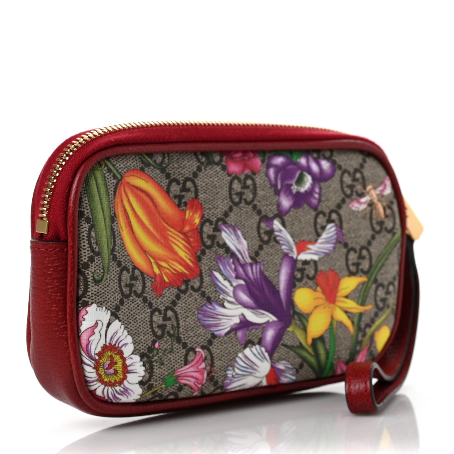 GG Supreme Monogram Flora Web Ophidia Wristlet Bag Red