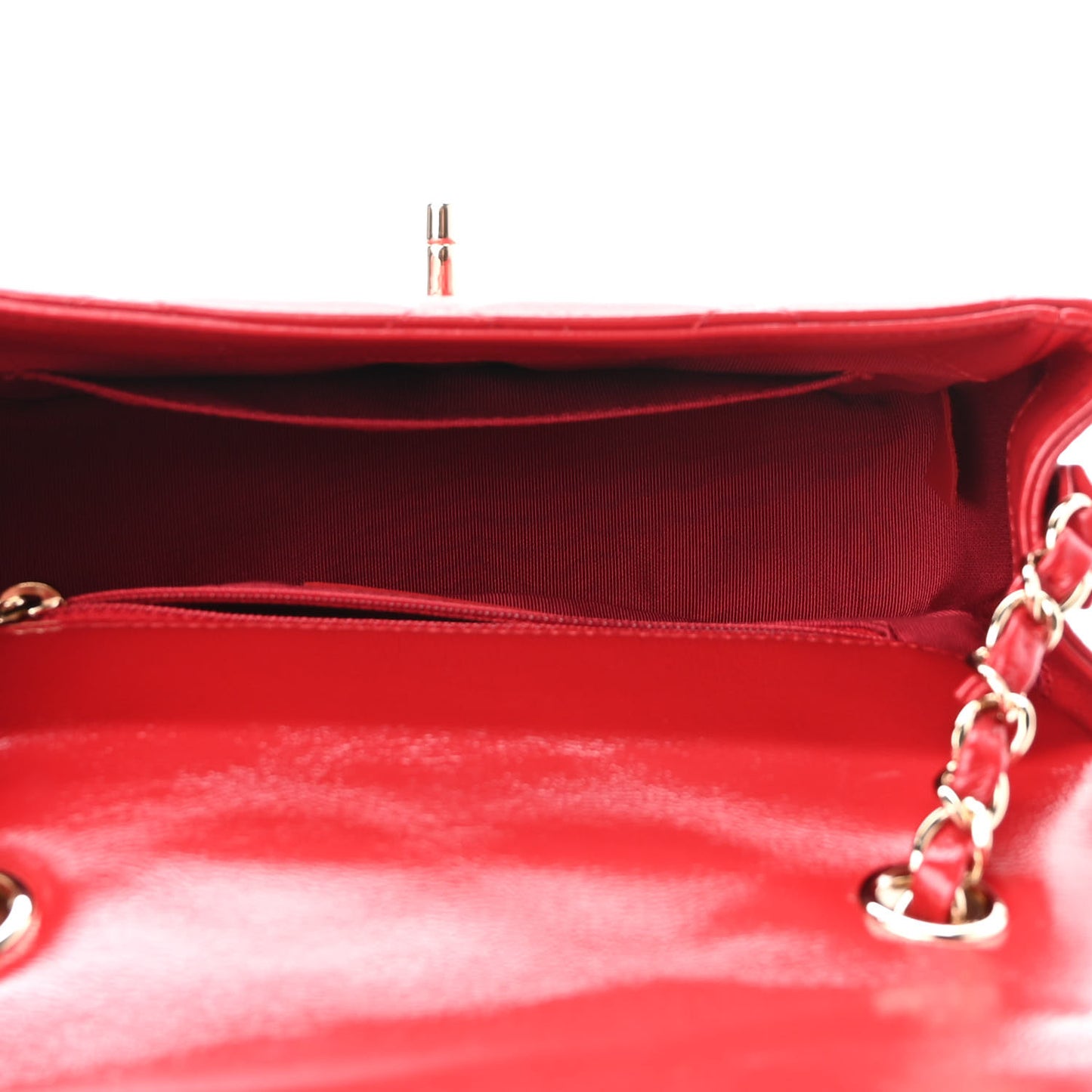 Shiny Aged Calfskin Quilted Mini Hold The Line Flap Red