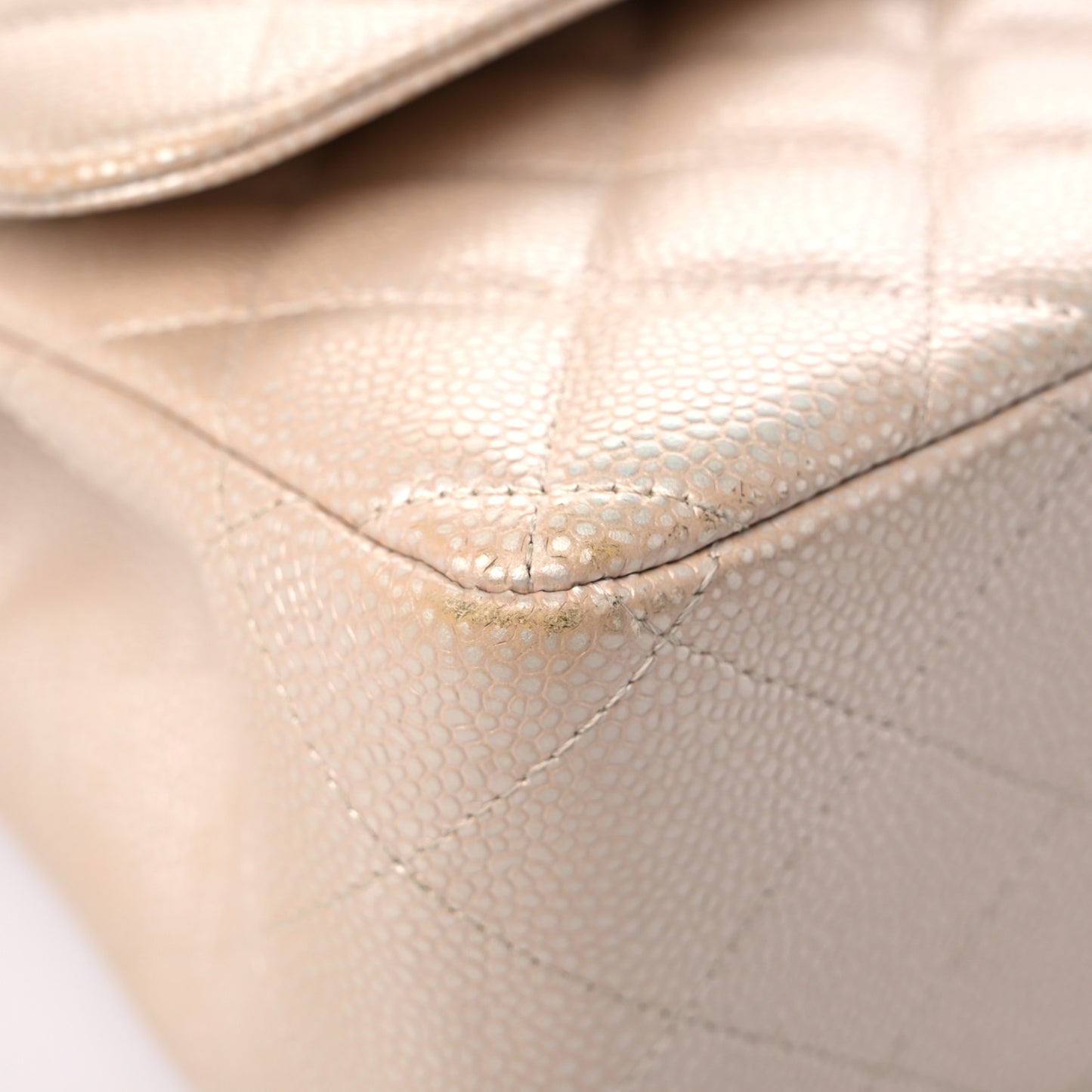 Pearly Caviar Quilted Jumbo Double Flap Light Beige