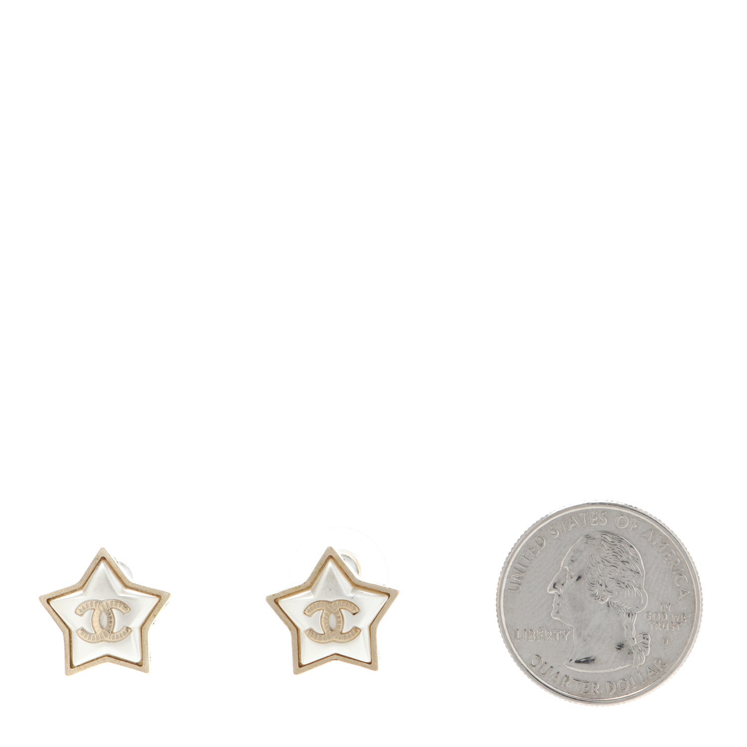 Chanel Resin Metal CC Star Earrings Gold Pearly White 2 of 4