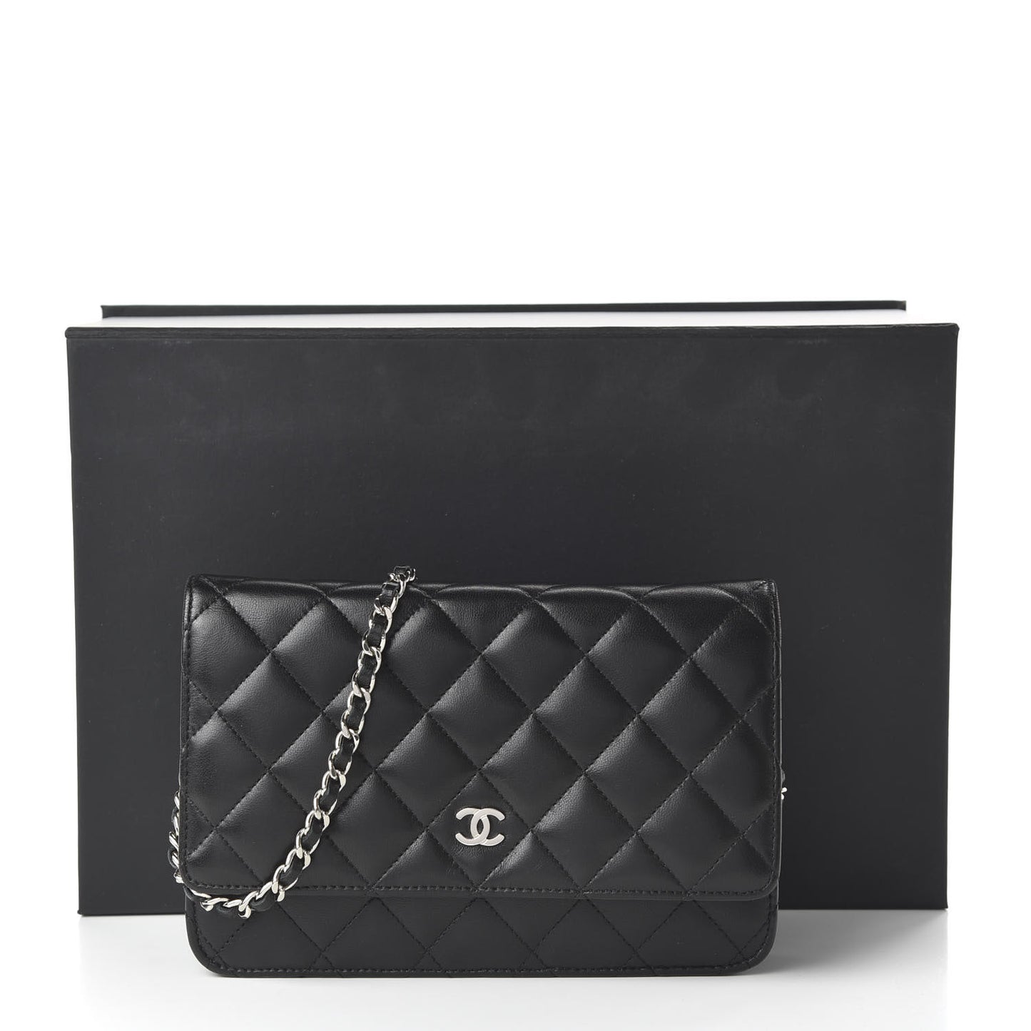 Lambskin Quilted Wallet On Chain WOC Black