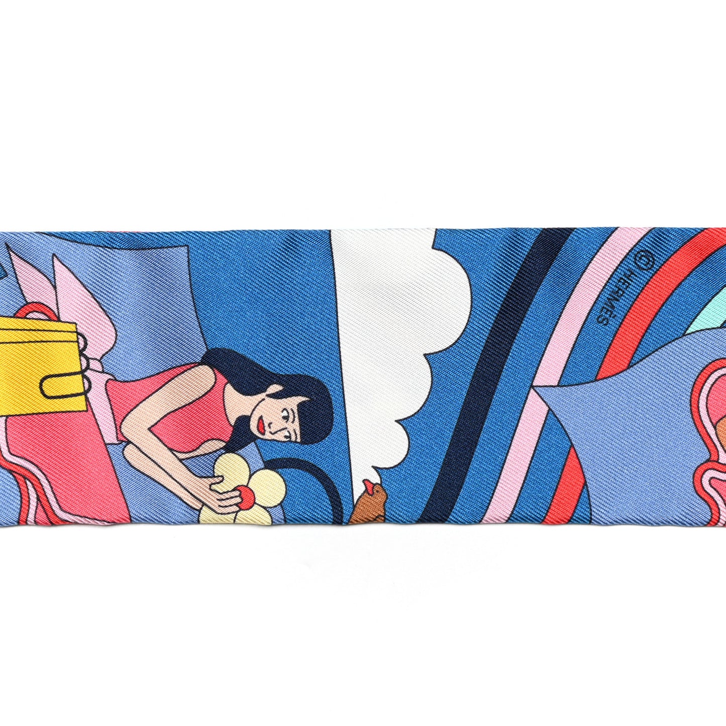 Silk Carres Volants Twilly Bleu Jaune Vif Multicolor