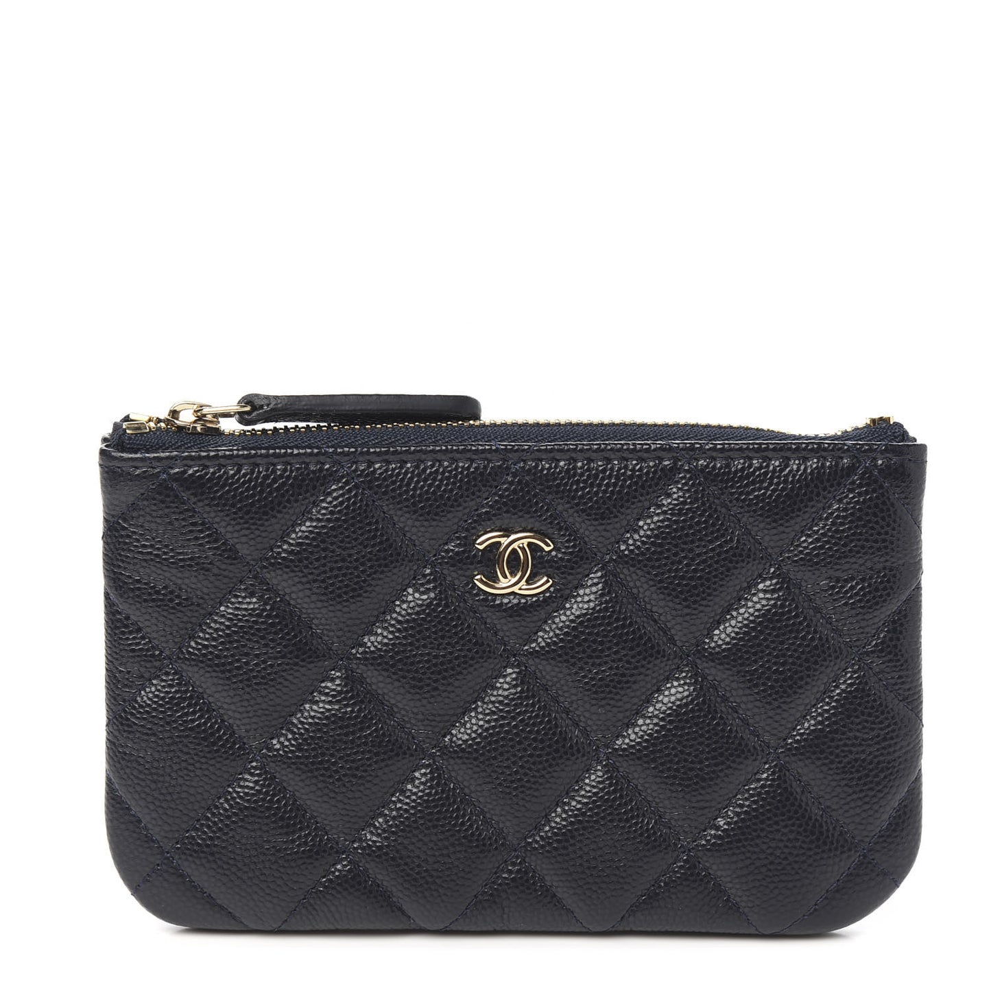 Caviar Quilted Small Cosmetic Case Navy Blue