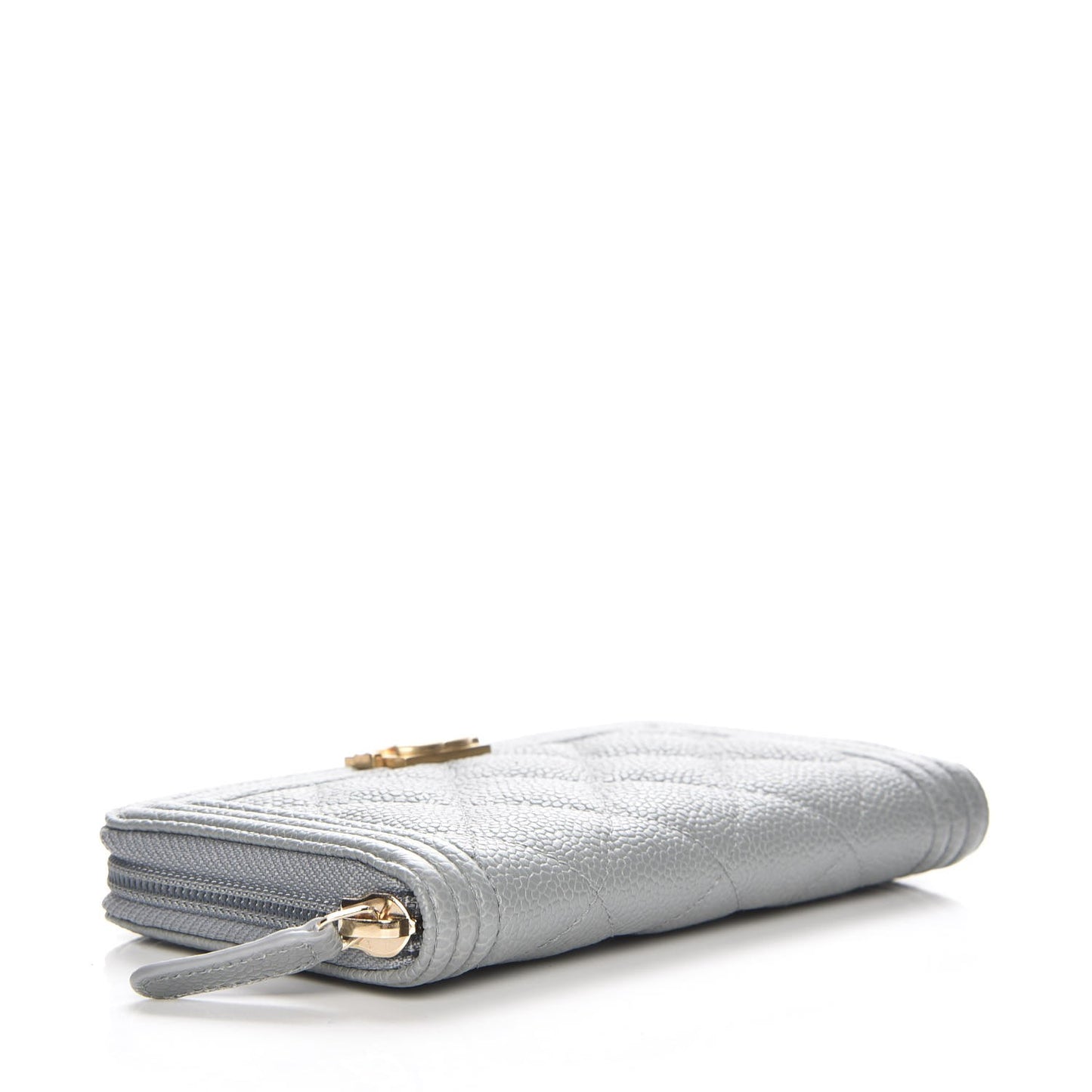 Caviar Quilted Boy Small Zip Around Wallet Grey