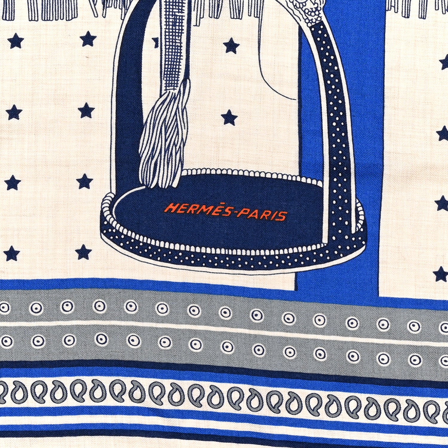 Hermes Cashmere Selle De Dignitaire Bandana Shawl 140 Bleu Royal Marine 2 of 4