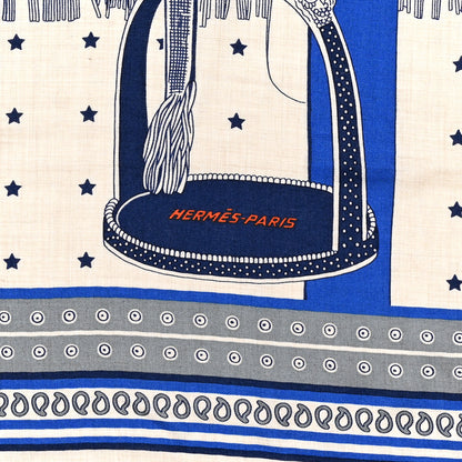Hermes Cashmere Selle De Dignitaire Bandana Shawl 140 Bleu Royal Marine 2 of 4