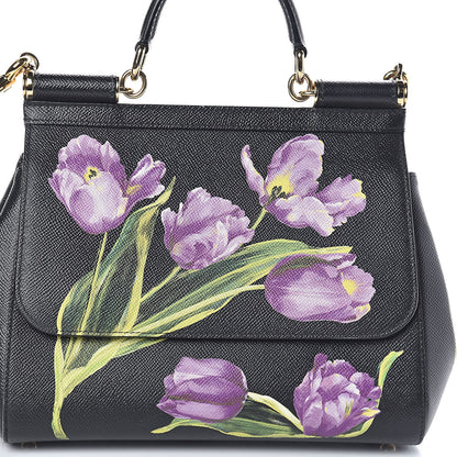 Dolce & Gabbana Dauphine Tulip Print Medium Miss Sicily Satchel Black 7 of 9