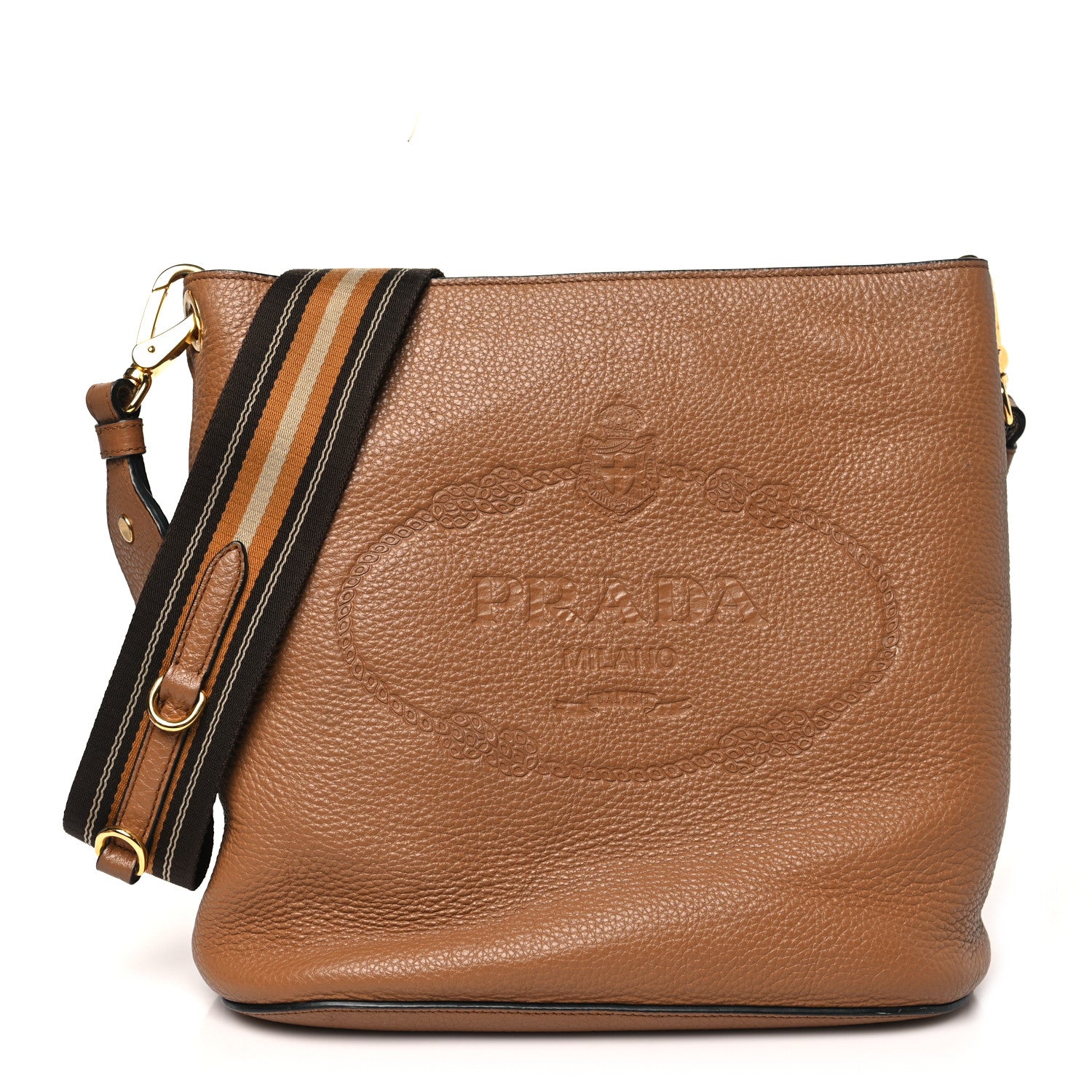 Prada Vitello Phenix Embossed Logo Shoulder Bag Brown 1 of 12