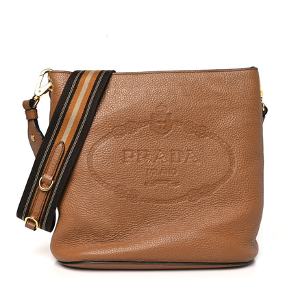 Prada Vitello Phenix Embossed Logo Shoulder Bag Brown 1 of 12